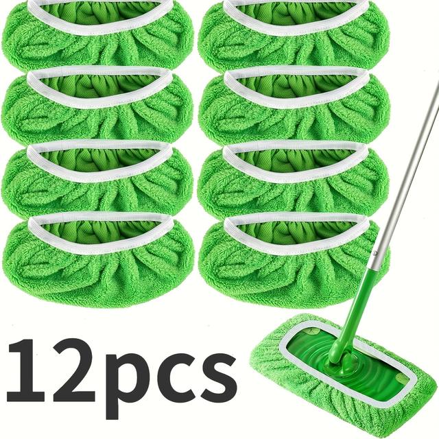 TEMU 12pcs Microfiber Mop Pads - Reusable & Washable, Strong Elastic For Cleaning, Compatible With Sweeper