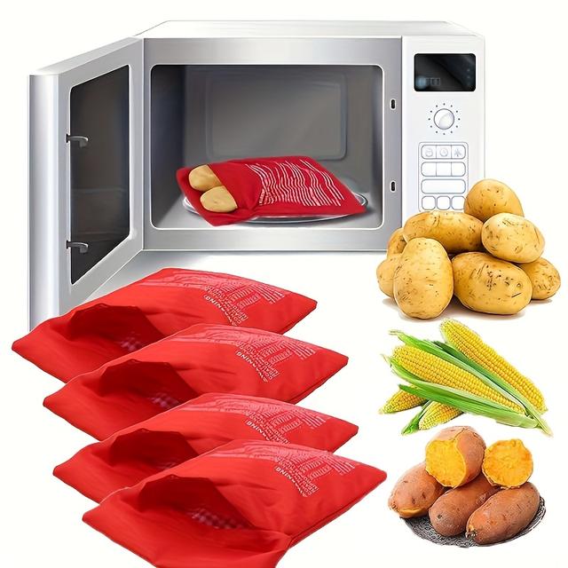 TEMU 4 Stk. Mikrowellenbeutel für Ofenkartoffeln – Wiederverwendbare Lösung zum Kochen von Kartoffeln, Mais, etc., schnelle bequeme Küchennutzung