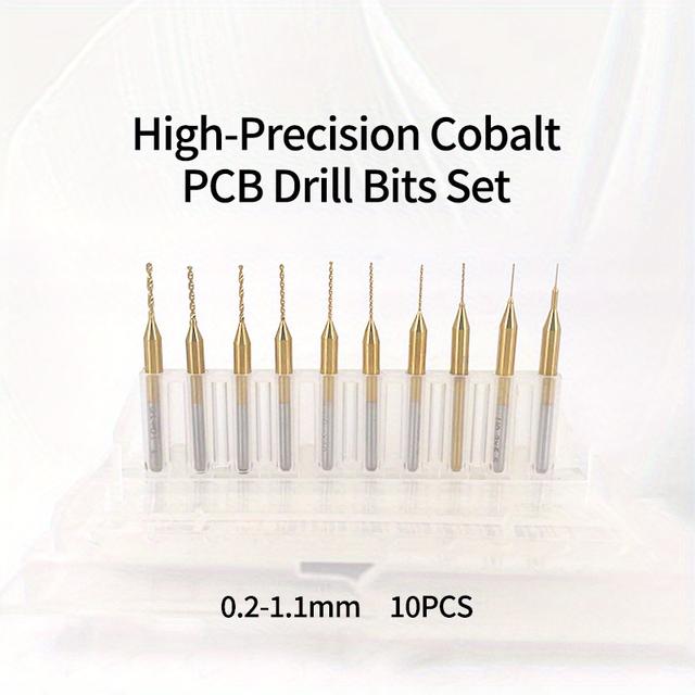 TEMU Dduf [high-/ 8" Shank Drill Bits] High-precision Cobalt Pcb Drill Bits Set, 1/ 8" Shank, Micro Twist Design For Smooth Circuit Board Drilling, Titanium Coated With 0.2-1.1mm Cut Diameter