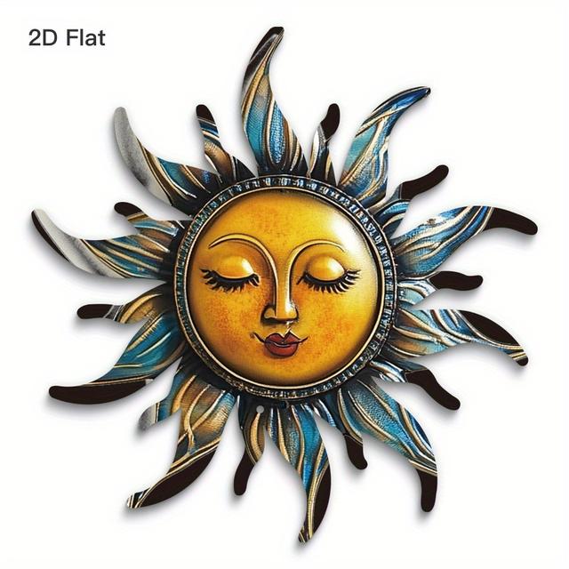 TEMU 2d Flat - 1pc Sun Shaped Metal Sign | 2d Flat Putuo Decor, For Home And Garden Wall Art, Outdoor Plaque Decoration, No Electricity Required