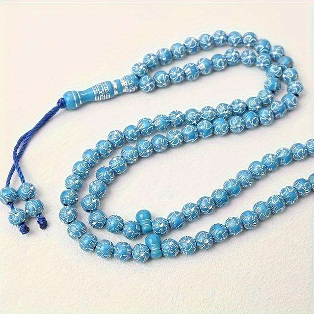TEMU 99-bead 8mm Acrylic Beads, Rosary Bracelet For Men And Women, For Dhikr, Worship, And Eid Gifts, In Red, Black, And Blue