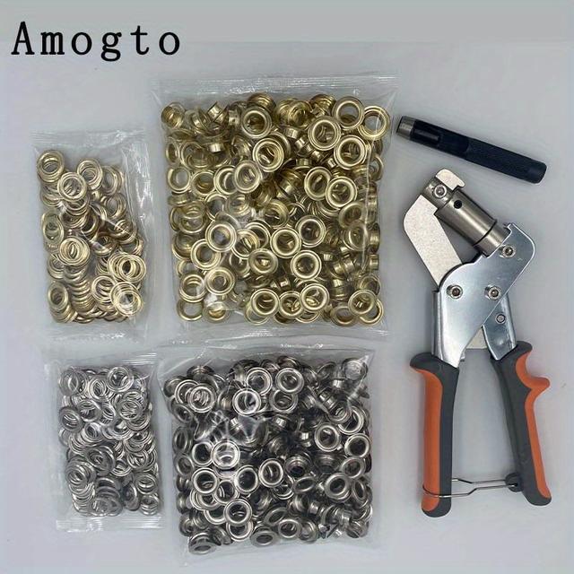 TEMU Grommet Tool Kit- 3/8 Inch Grommet Kit Handheld Eyelet Pliers Set, Brass Grommet Eyelet Kits Save Effort Hole Punch Plier With 500pcs Eyelets Grommets With Tool For Tarps Leather Paper Flag