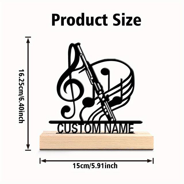 TEMU 1 stuk Schattige Gepersonaliseerde Muziek Metalen Beeldje met Houten Voet, Tafeldecoratie voor Muziekliefhebbers, Perfect Cadeau voor Zangers, Decor