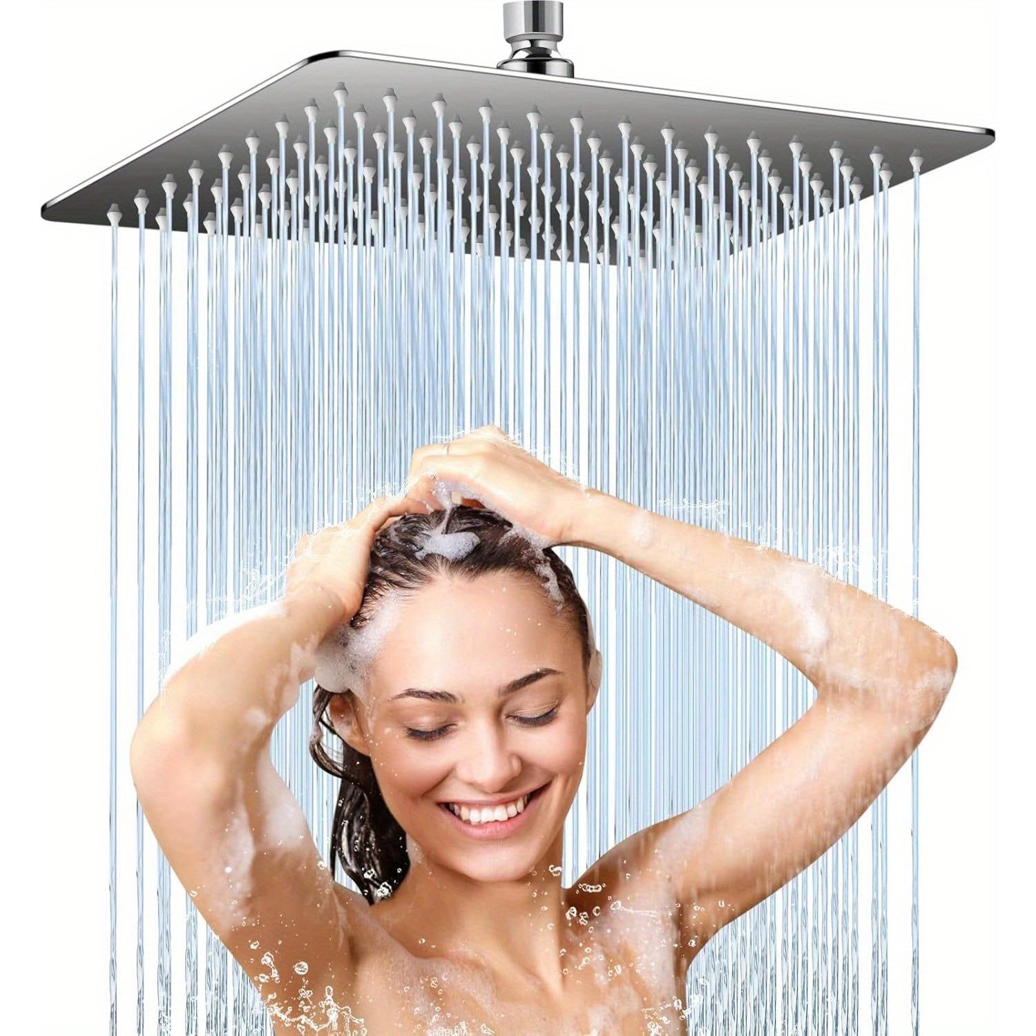 TEMU Cabezal de ducha estilo bohemio – Diseño rectangular con presión y cobertura , completamente metálico, en la pared, ajustable 360°, cromado , fácil de instalar (no requiere alimentación)