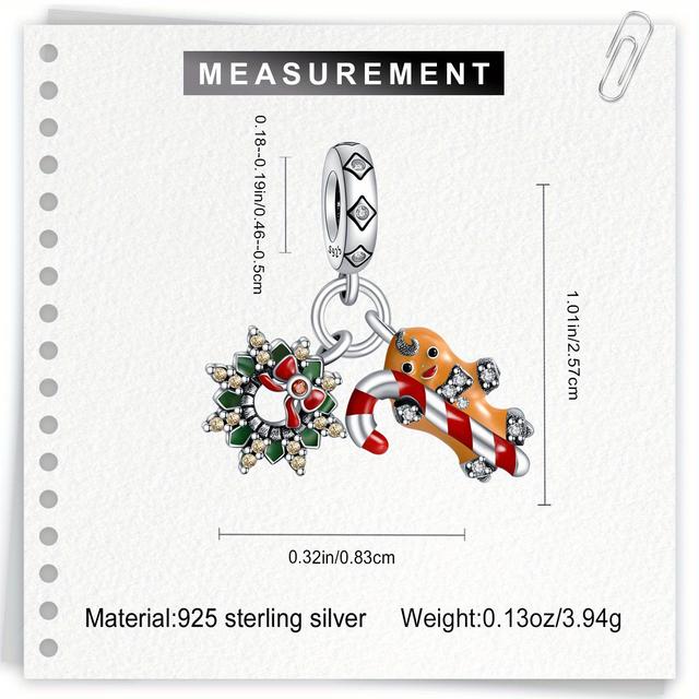 TEMU Original New Charms For Bracelet Necklace Christmas Wreath & Gingerbread For Man Dangle Charm Fits European Charm Bracelet Women 925 Sterling Silver Pendant Bead Jewelry
