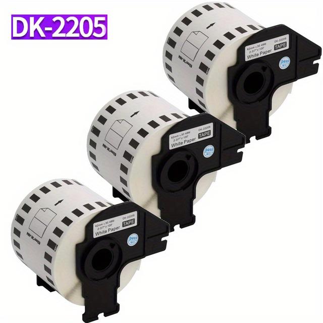 TEMU 3pcs Dk-2205 Label Rolls With Holders – 2-3/7" X 100' Continuous White Paper Labels, Compatible With Brother Ql Series: Ql-700, Ql-570, Ql-710w, Ql-800, Ql-810w, Ql-1060n, Ql-720nw, Ql-550