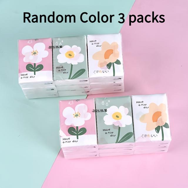 TEMU Set Of 3 Adorable Cartoon-printed Compact Handkerchiefs, Made From Soft And Flexible Materials, Perfect For Facial Use Or As Toilet Paper