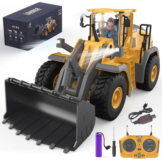 TEMU 1:20 Scale Rc Wheel Loader Truck With 2.4ghz Remote Control, 9-channel Vehicle With Realistic Sounds & Lights, - Building Game For 6+ Years (compatible With Parent/guardian )