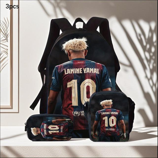 TEMU 3pcs Yamal Backpack Set Includes A Large Capacity Backpack, A Pencil Case And A Zippered Lunch Bag With Adjustable Shoulder Straps, Making It A Great Travel And Commuting Gift.