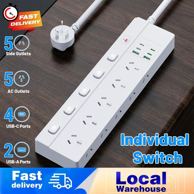 TEMU 3250w Power Board Individual Switch - 10 Ac Outlets, 2 Usb A, 4 Usb C | Powerboard For Home And Office, Protection, White - Professional