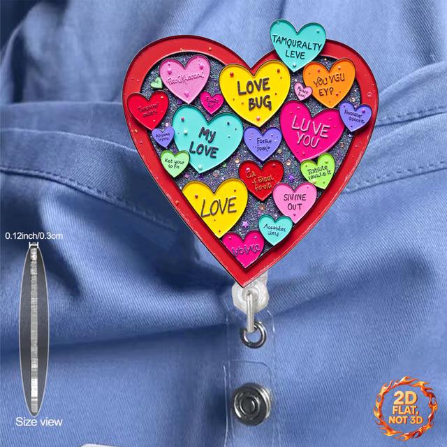 TEMU 1pc 2d Flat Retractable Badge Reel Accessories Cute Funny Acrylic Id Badge Holder With Clip Love For Office For Christmas And Office Supplies 2d Flat, 2d Flat