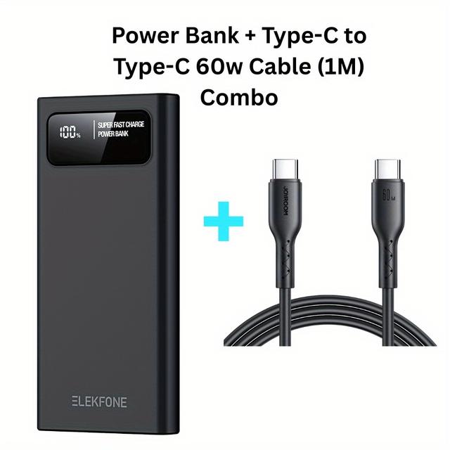 TEMU 10000mah Power Bank With 22.5w Fast Charging, Usb-c And Dual Usb Ports, 60w Type-c Charging Cable Included, Compatible With Phones, Tablets And More