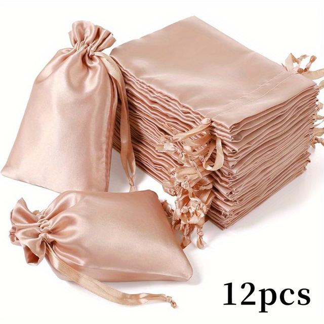 TEMU Gift For Her/him 6/12 Satin Drawstring Bags| Mini Fabric Gift Bag For Jewelry, Valentine's Day, Handcraft, Birthday, Business, Party Favors- Minimalist