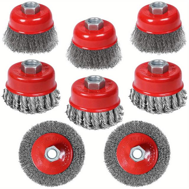 TEMU 8pcs Of Steel Brushes For Angle Grinder, Threaded M14 X 2 Angle Grinder Cup Steel Brushes With Diameters Of 75mm And 100mm, Steel Brush Wire Wheels For Cleaning, Rust Removal, And Grinding