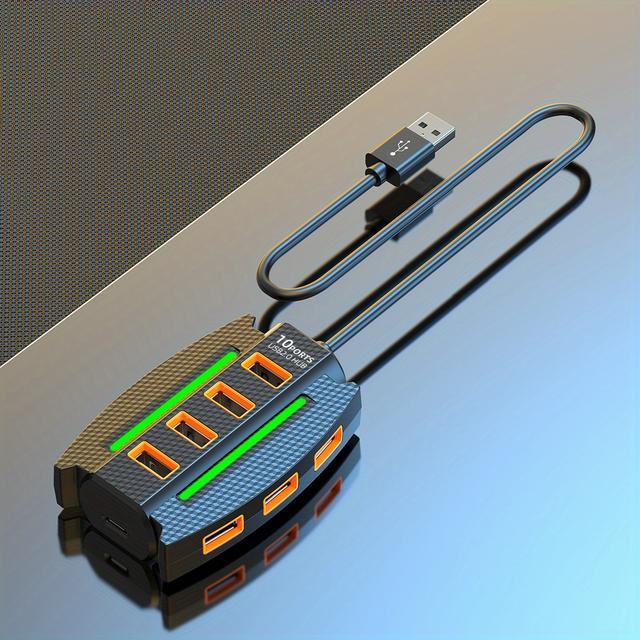 TEMU 1pc de Conexiones USB de Velocidad de 10 Puertos 2.0 con Luces RGB, Divisor de Dispositivos Múltiples y Transmisión de , y , Tensión de Trabajo de 36V, para Accesorios de Computadora