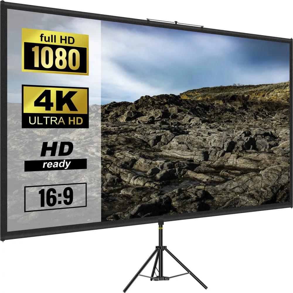 TEMU 70 Inch 16:9 Tripod Projector Screen | 4k Hd, Wrinkle-free, Height Adjustable, Portable For Indoor/outdoor Movie, , Gaming, Office - Metal Frame