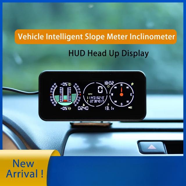 TEMU Auto HUD Tachometer Intelligenter Neigungsmesser Geländewagen Geschwindigkeitsanzeige Neigungswinkel Kompass für alle Autos, ohne Batterie