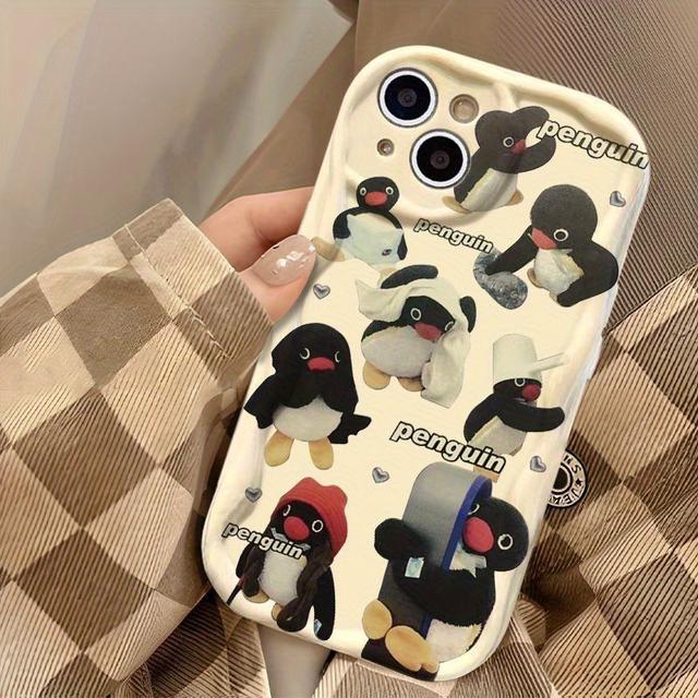 TEMU 폰 케이스: 카툰 펭귄 웨이브 패턴 소프트 케이스, 아이폰 16 프로/15 플러스/14/13/12/11/XR/XS/7/8 플러스/12/13/SE2/SE3 호환