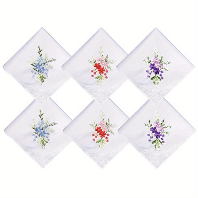 TEMU 6-12pcs Ladies Womens Hankies Handkerchiefs Poly Cotton White Floral Print