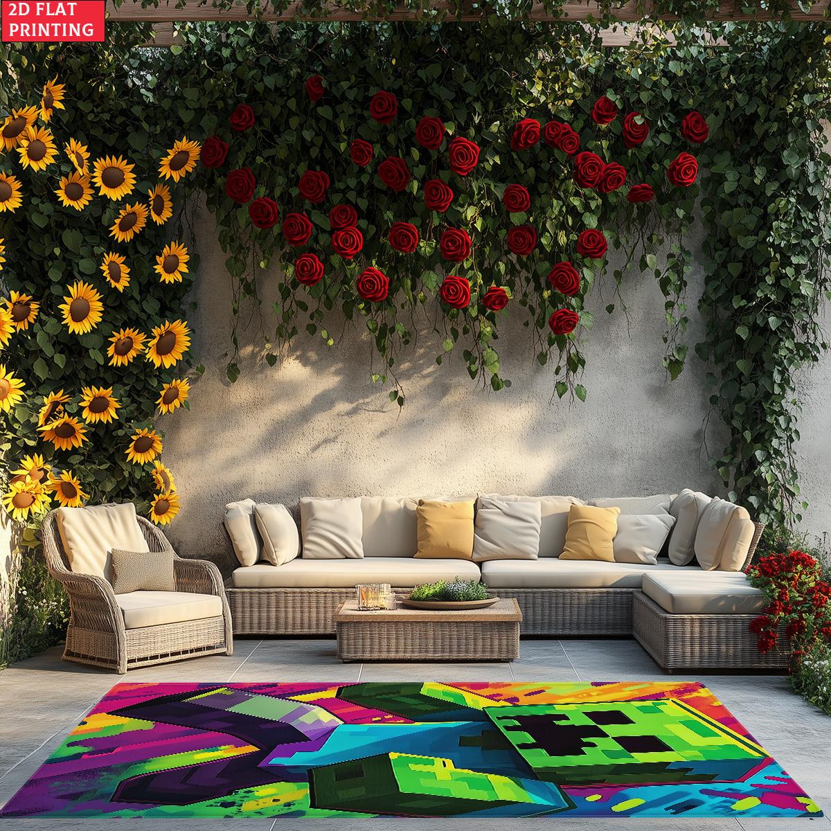 TEMU 2d Flat 1pc 850gms Chair Carpet For Pixel Square Printed Carpet, Rugs, Non-slip Bathroom Mats