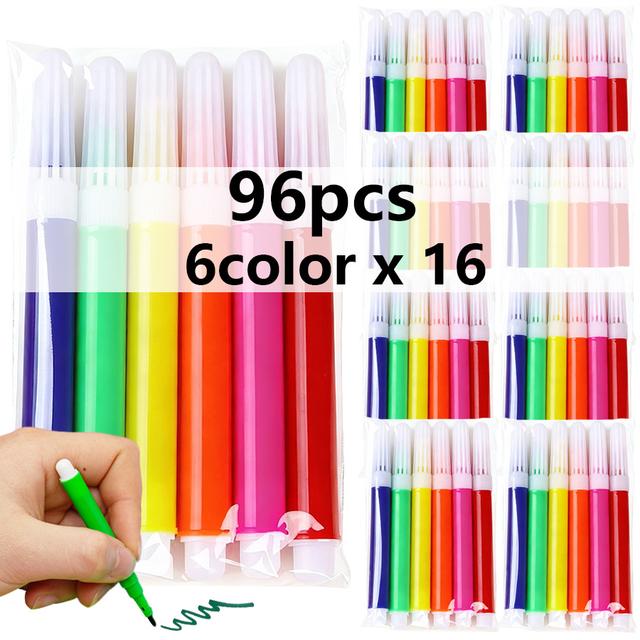 TEMU /72/96pcs 6-color Markers Washable Water Pens For Whiteboard Erasable Coloring Markers Art Painting Tools School Office Supplies Jxb