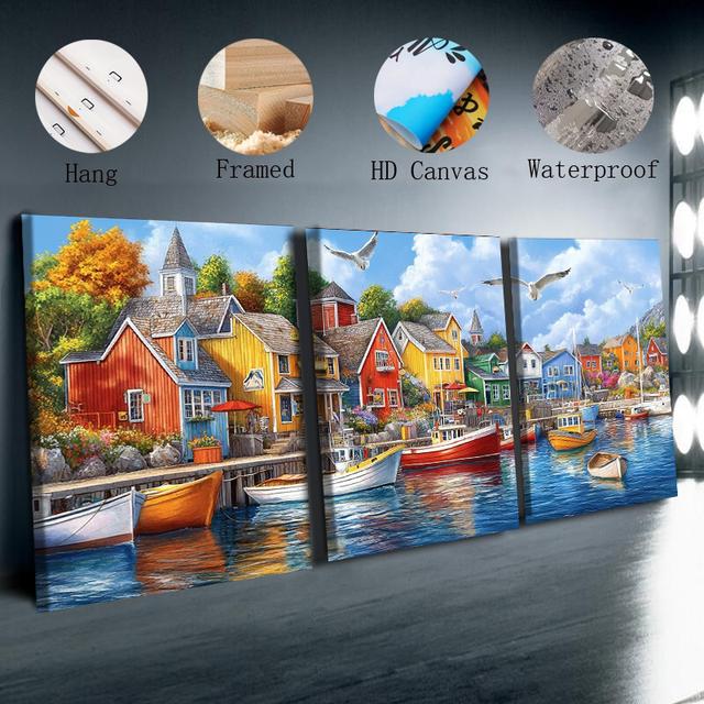 TEMU 2d Flat, 2d Flat, Set Of 3 Canvas Wall Art Featuring Vibrant Scenes Of A , Framed In Wood. This Artistic Decor Classic And Modern Styles, Ideal For Vertical Display And Enhancing Indoor Spaces