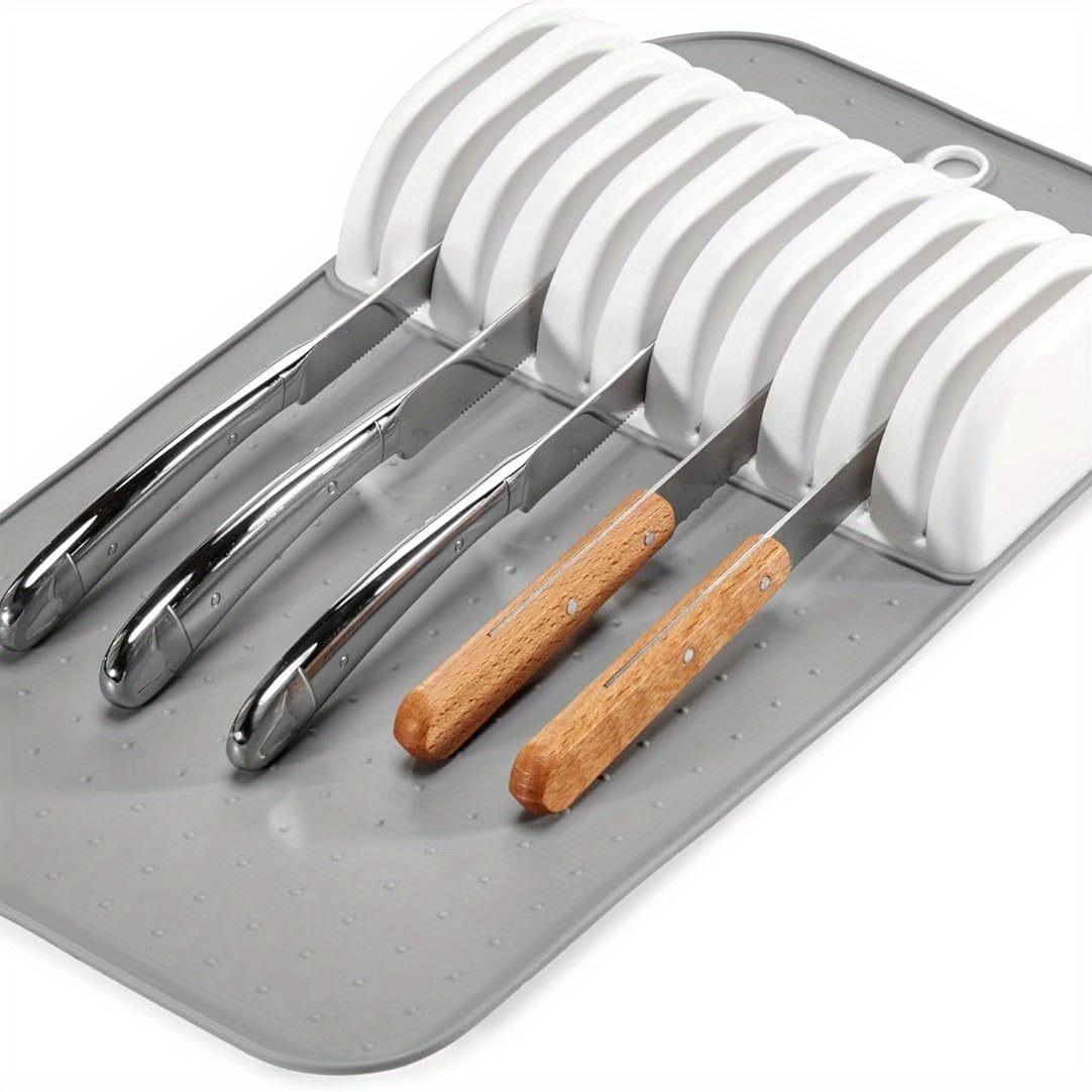 TEMU 5-slot & 11-slot Silicone Knife Rest Mat - Kitchen Countertop Organizer With , Non-slip Grip For Knife Storage & Drying