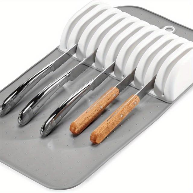 TEMU 5-slot & 11-slot Silicone Knife Rest Mat - Kitchen Countertop Organizer With , Non-slip Grip For Knife Storage & Drying