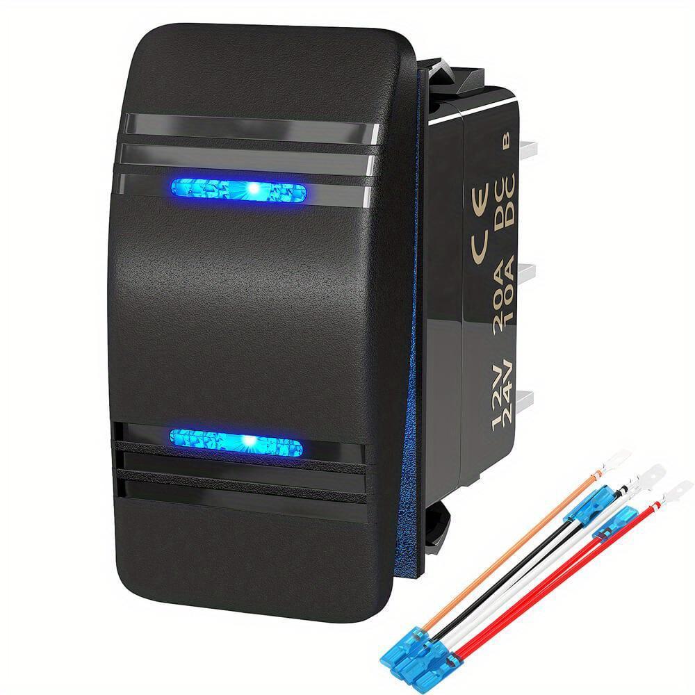 TEMU 20a 3 Position -on Dpdt Rocker Switch, 7 Pin 3 Way Toggle With Blue Led And Jumper Wire For Car Utv Atv, Without Battery