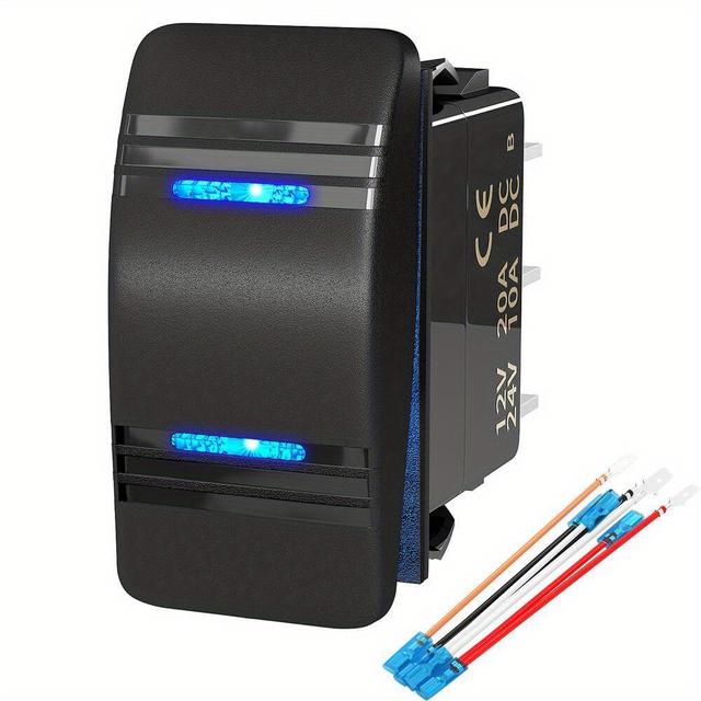 TEMU 20a 3 Position -on Dpdt Rocker Switch, 7 Pin 3 Way Toggle With Blue Led And Jumper Wire For Car Utv Atv, Without Battery