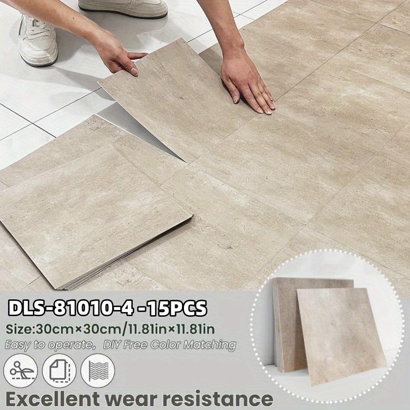 TEMU 15/30pcs Of Interlocking Square Wear-resistant Self-adhesive Floor Stickers, Made Of Thick Material, Featuring Multi-colored Marble Patterns, Allowing For Easy Cutting And Peeling Application,