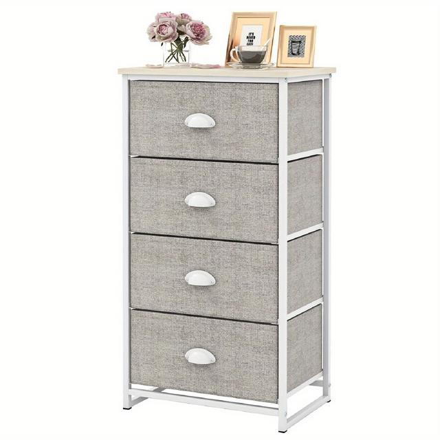 TEMU Commode à 4 tiroirs et plateau supérieur, commode en tissu, commode de rangement 45 x 30 x 94 cm