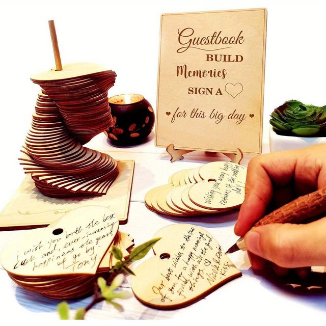 TEMU 72 Corazones de Madera Libro de Firmas Alternativo, , para Recepción de , , Fiesta de Baby Shower, Fiesta de 1, Bautizo, Decoraciones de