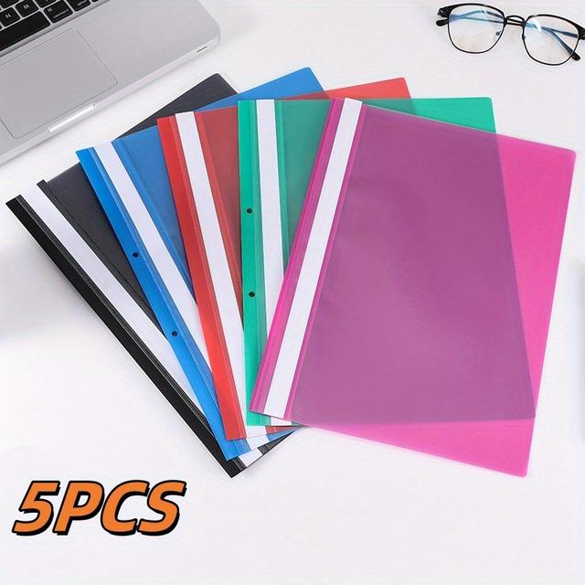 TEMU 5pcs A4 Transparent Perforated Binders - Suitable For Offices, Schools, Homes, Project Organizations - With Thickened Edges, Durable Plastic, Office Document Organizer, And Use