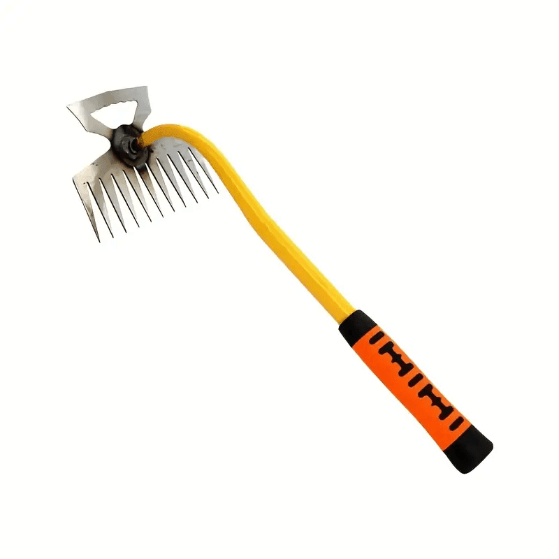 TEMU 1pc Horquilla de 11 Púas para Desmalezar - Sacabocados Metálico con Mango Ergonómico , Herramienta para Jardinería y Cuidado del Césped, Diseño Duradero, Material Resistente, Ideal para Caseros