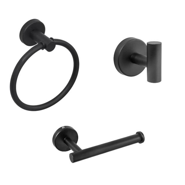 TEMU Juego de 3 Piezas de Accesorios para Baño Moderno: Barra para Toallas, Anillo para Toallas y Gancho para Papel, Acero Inoxidable, Mate y Plateado Cepillado, Montaje en Pared