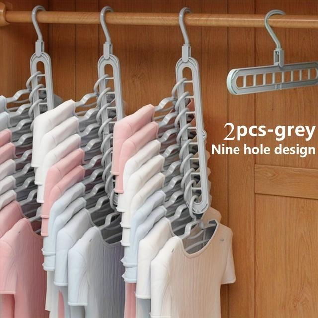 TEMU 5pcs/2pcs High-strength Folding Plastic Hangers, 9 Holes, Non-slip, Suitable For Clothing Stores, Closet Storage, Space-saving Closet Organization And Storage