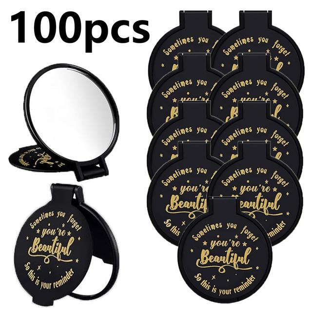 TEMU 100 Mini Folding Makeup Mirrors, Portable Color Printed Circular Black Pocket Mirrors, 2.75-inch X 2.48-inch Black Makeup Mirrors (), Ready For Use In Outdoor Bedrooms At Valentine's Day Gift