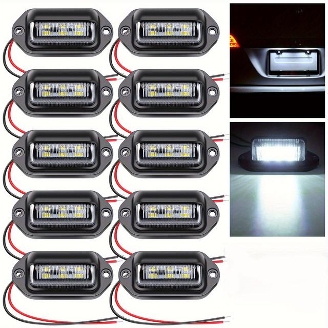 TEMU 10pcs Of 6 Led Number Plate Lights Suitable For 12v-24v Vehicles, Including Cars, Trucks, Trailers, Motorcycles, Boats, And Rvs, Designed For Decorative And Courtesy Lighting, Without Battery