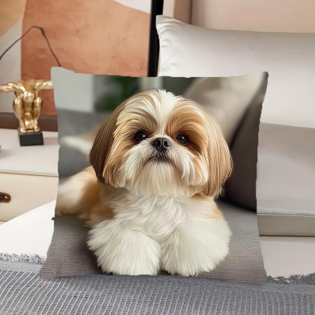 TEMU Shih Tzu , Cushion Of Soft Polyester, Measuring 45.01cm X 45.01cm, Perfect For Use On Sofas, Chairs, Beds, Cars, In Living Rooms, Offices, Featuring A With A Zippered Decorative Pillow Case