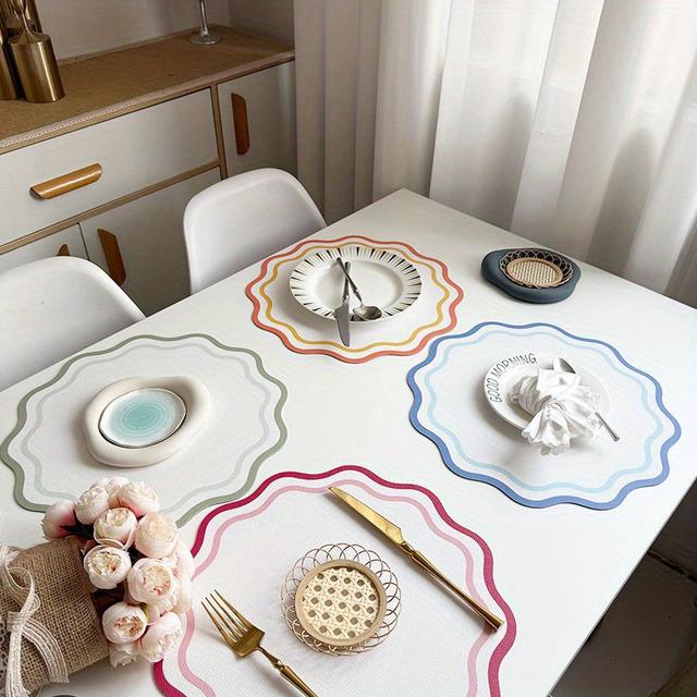 TEMU 4pcs Flower-shaped Leather Heat Insulation Placemats For Kitchen Dining Holiday Atmosphere Decoration