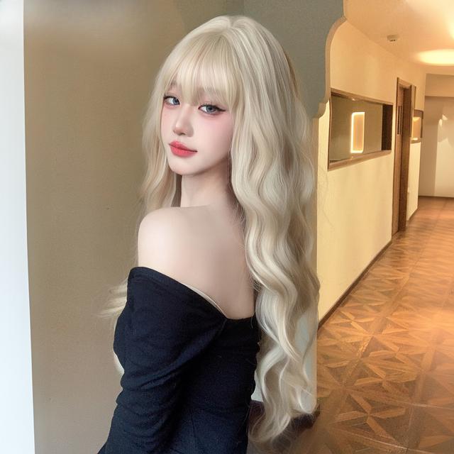 TEMU 女性用韓国スタイルロングカーリーウィッグ(前髪付き)- ド合成毛、アフリカンカーリー/キンキー質感、多様なに適したリアルウェーブ、全民族対応ヘアウィッグ