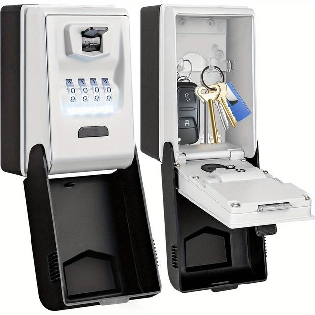 TEMU Key Lock Box Wall Mounted With Light Up Dial, Large Key Box 4 Digit Combination Large Lockbox For Home Office Garage Outdoor