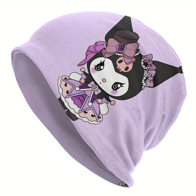 TEMU Kuromi Anime Beanie Hat - Cute Kuromi Face With Kuromi Eyes & Kuromi Mouth - Soft Unisex For & - Anime , Parties, Casual Attire - Accessory