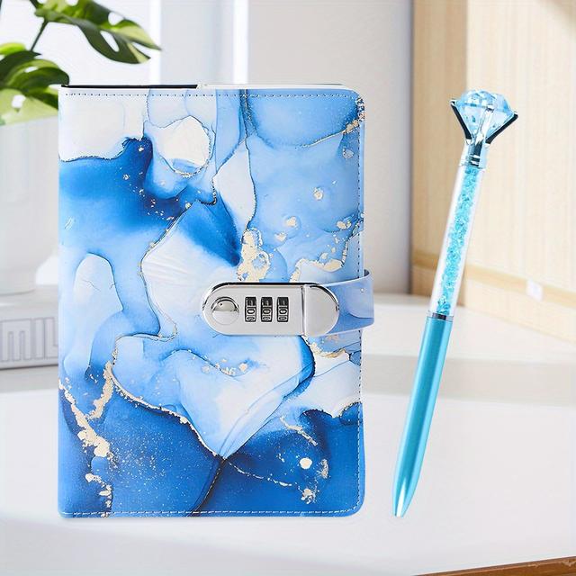 TEMU 1 Set A5 Password Lock Journal Notebook - Creative Plain Ruled Notepad For Students, Stationery Diary With Secure Combination Lock