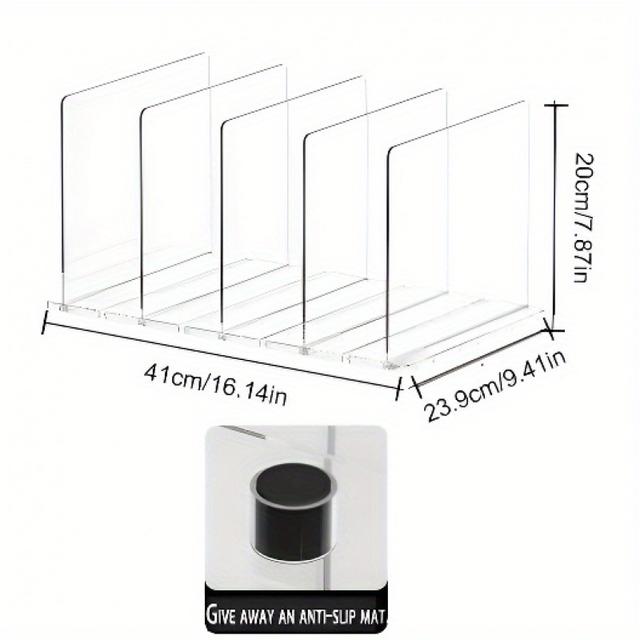 TEMU Clear Plastic Storage Shelf With 6 Compartments - Transparent Organizer For Bags, Clothes & Accessories - Cabinet Dividers For Home, Closet, Or Retail Display, Shelf Dividers