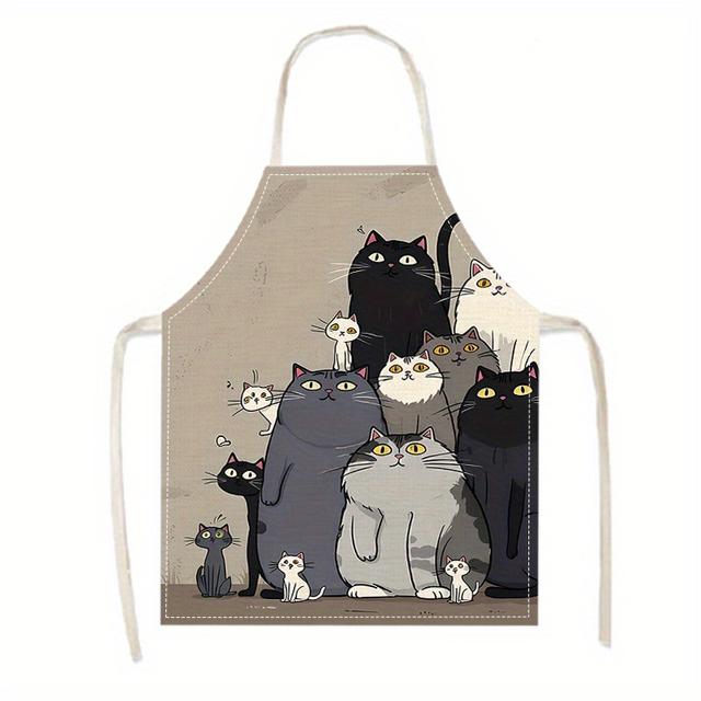 TEMU 1 szt. Kolorowy fartuch kuchenny z nadrukiem kota, regulowany, trwały, wygodny, zabawny i praktyczny, wykonany z tkaniny lnianej, do gotowania, pieczenia, sprzątania w domu, na prezent