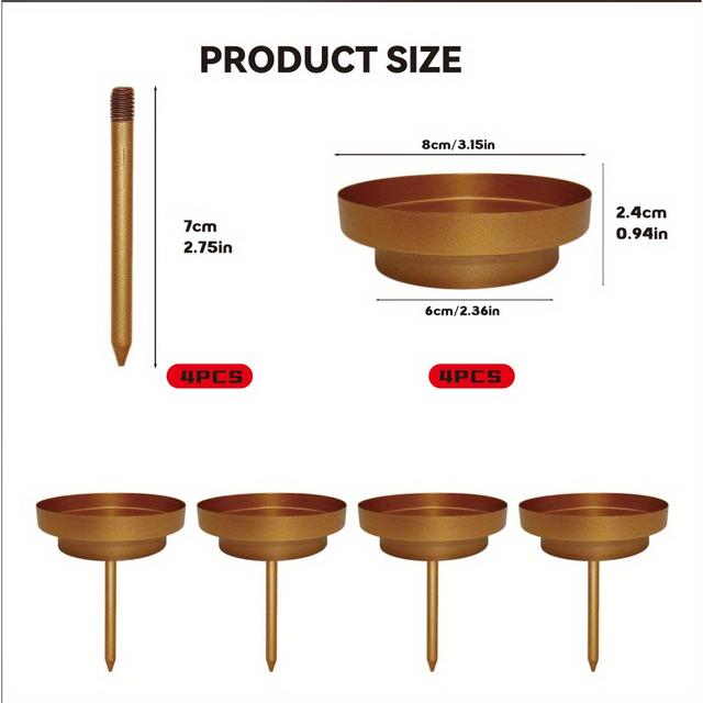 TEMU 4 Metall-Kerzenhalter, 8 cm -Kerzenständer, runder Kerzenständer, festliche Tischdekoration für Weihnachten, Halloween und Thanksgiving, langlebiges Material