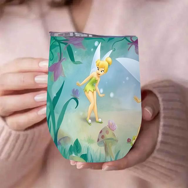 TEMU ديزني قطعة واحدة 12 أونصة كوب ماء من الفولاذ المقاوم للصدأ مع عازل فراغ مزدوج الجدار بتصميم تينكربل، مثالي للأنشطة الخارجية والتخييم