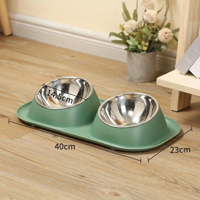 TEMU Stainless Steel & Plastic Double Bowl Non-slip Pet Food Bowl For - Ergonomic Neck Design, Spill-proof & Easy- Feeding Accessory, Bowls, Sleek , Durable Pet Bowls